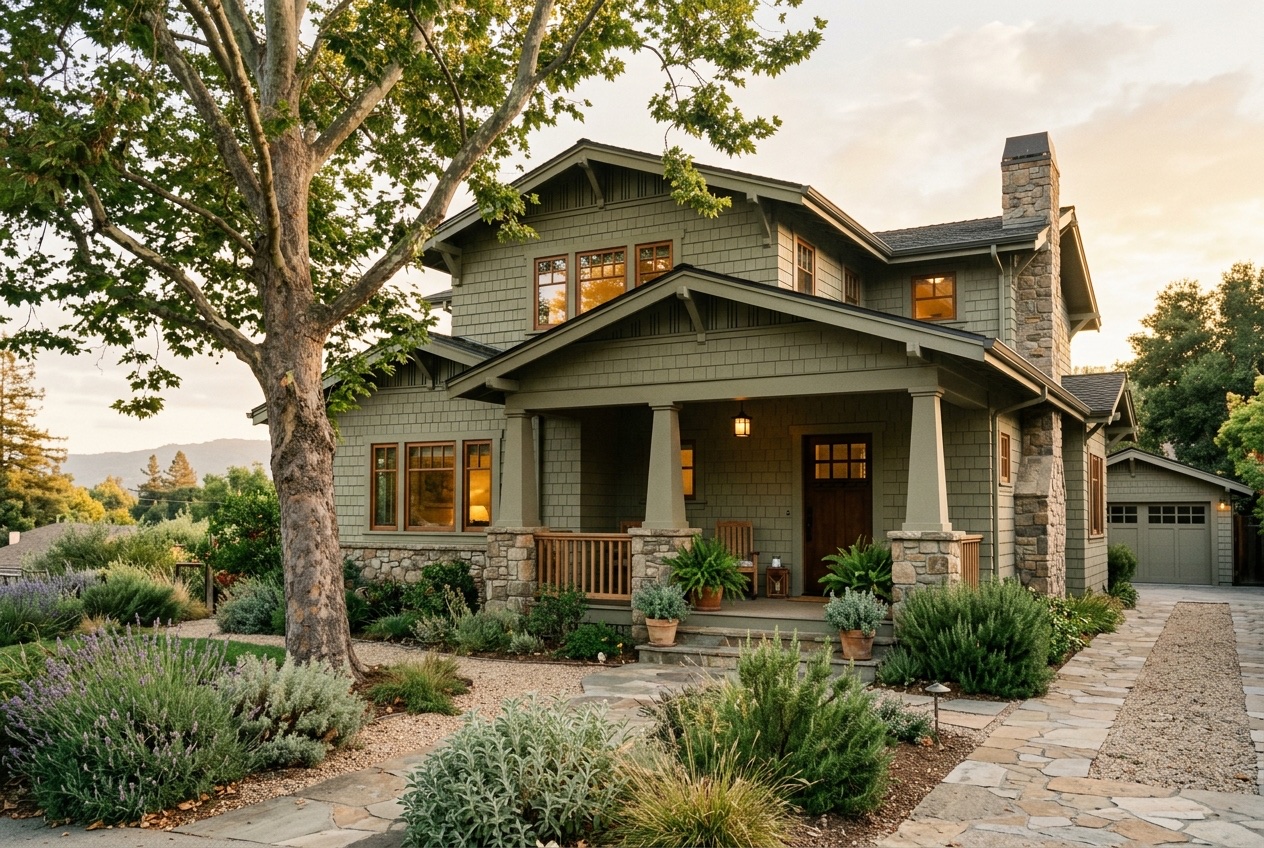 Two-story craftsman-style home with stone accents